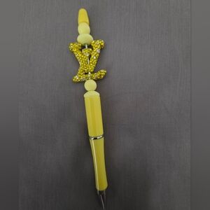 Designer Inspired Yellow Beaded Pen with Rhinestone Accent
